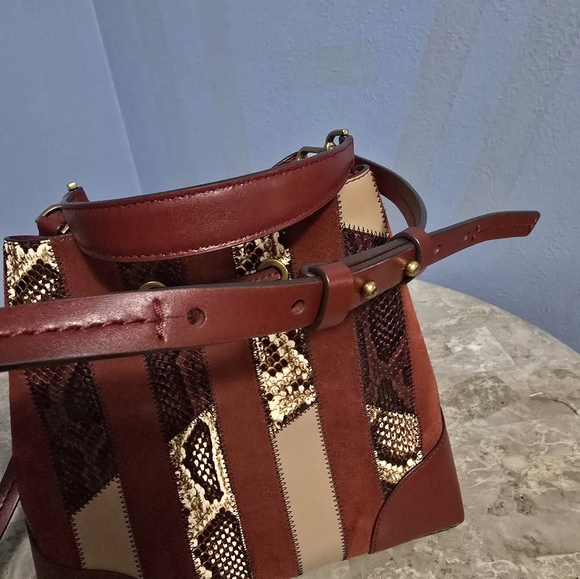 Michael Kors Mercer Patchwork Suede Leather Burgundy Bucket Bag Crossbody NWOT - Picture 12 of 12